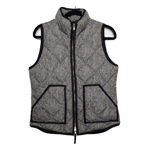 J. Crew Women's Full Zip Quilted Down Puffer Vest Size Small Gray Herringbone - Picture 2 of 8
